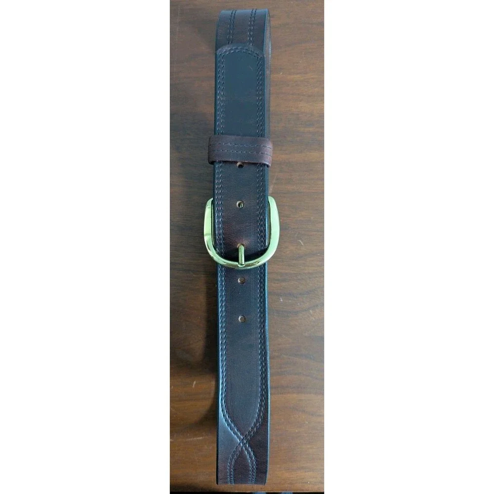 Leegin Gunslinger Belt 52 Pull Up Dark Brown Leather Western Stitched X0100 USA